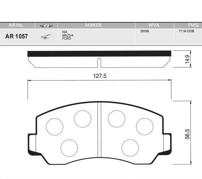 Semi-Metallic/Low-Metallic/Ceramic /No Noise/No Dust/Safety High Efficiency /Longer-Life Brake Pad D208